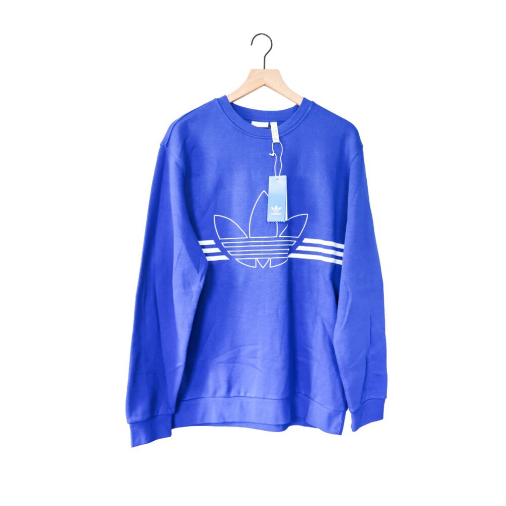 NWT Adidas Men's Outline Crewneck Sweatshirt Blue White Large
